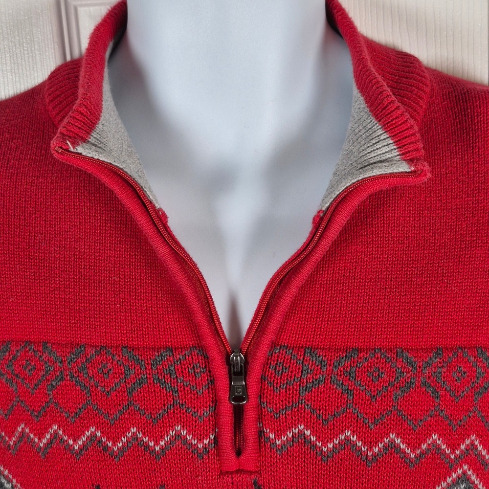 Chaps red reindeer winter Christmas holiday quarter zip sweater men's XL - Picture 4 of 13